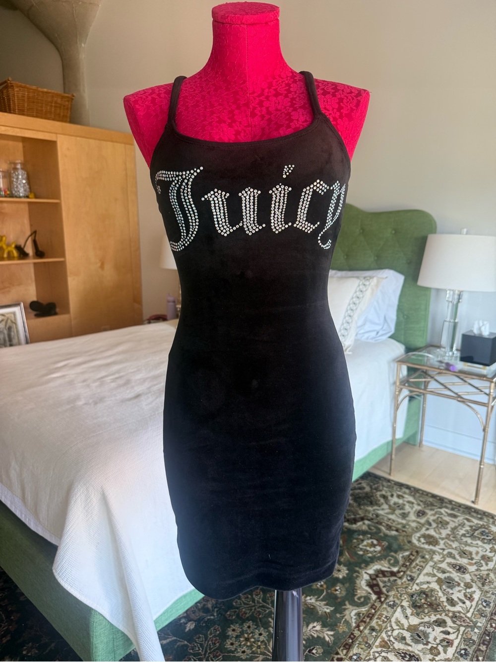 Juicy Couture Black Velour Dress with Rhinestone Logo